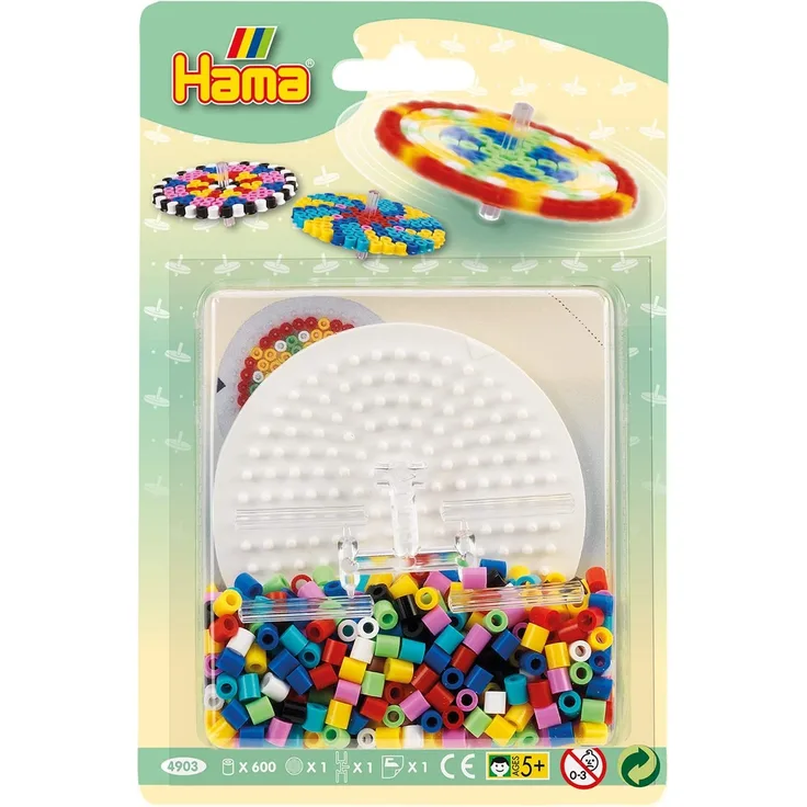 Hama rund plade m/perler & connector i blister