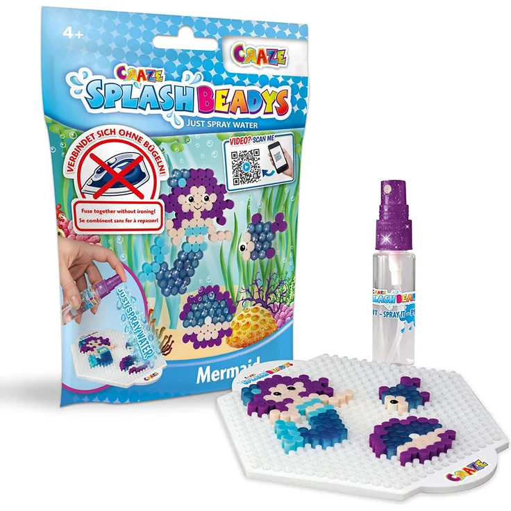 CRAZE Splash BEADYS Meerjungfrau Mermaid Foilbag Starter Pack Bügelperlen ohne Bügeln Wasser sprühen 26052, wunderschöne Farben