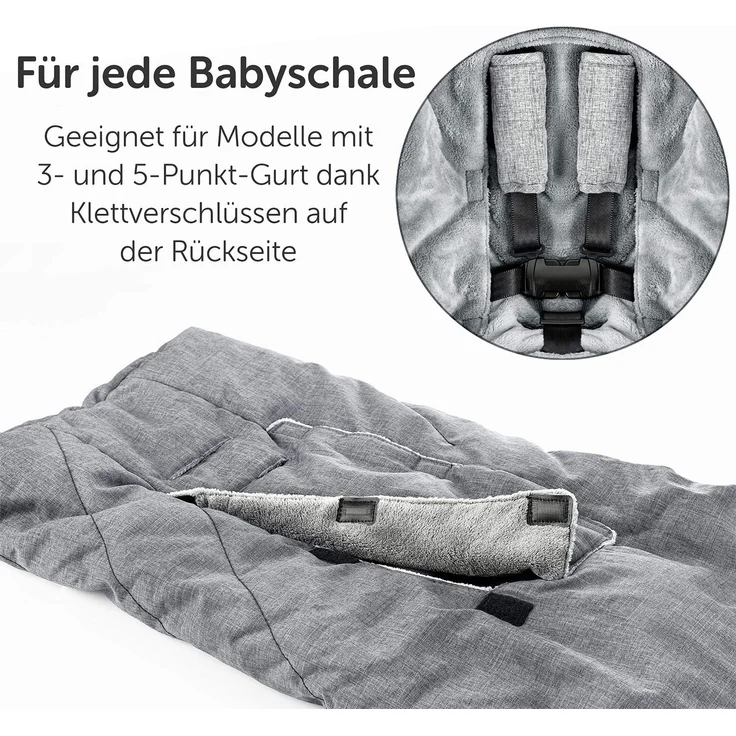 Zamboo Fußsack 3M für Babyschale - Baby Winterfußsack mit Thinsulate Füllung, warme Mumien Kapuze, Tasche - Grau (Pro) – Bild 2