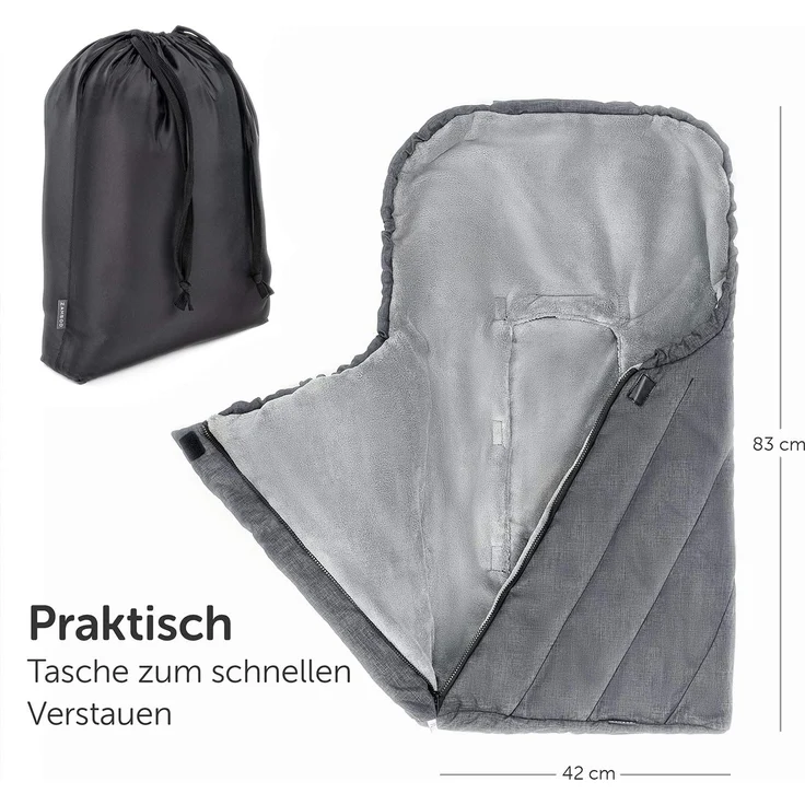Zamboo Fußsack 3M für Babyschale - Baby Winterfußsack mit Thinsulate Füllung, warme Mumien Kapuze, Tasche - Grau (Pro) – Bild 7
