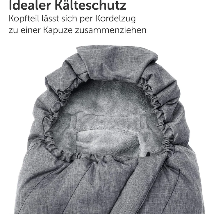 Zamboo Fußsack 3M für Babyschale - Baby Winterfußsack mit Thinsulate Füllung, warme Mumien Kapuze, Tasche - Grau (Pro) – Bild 5