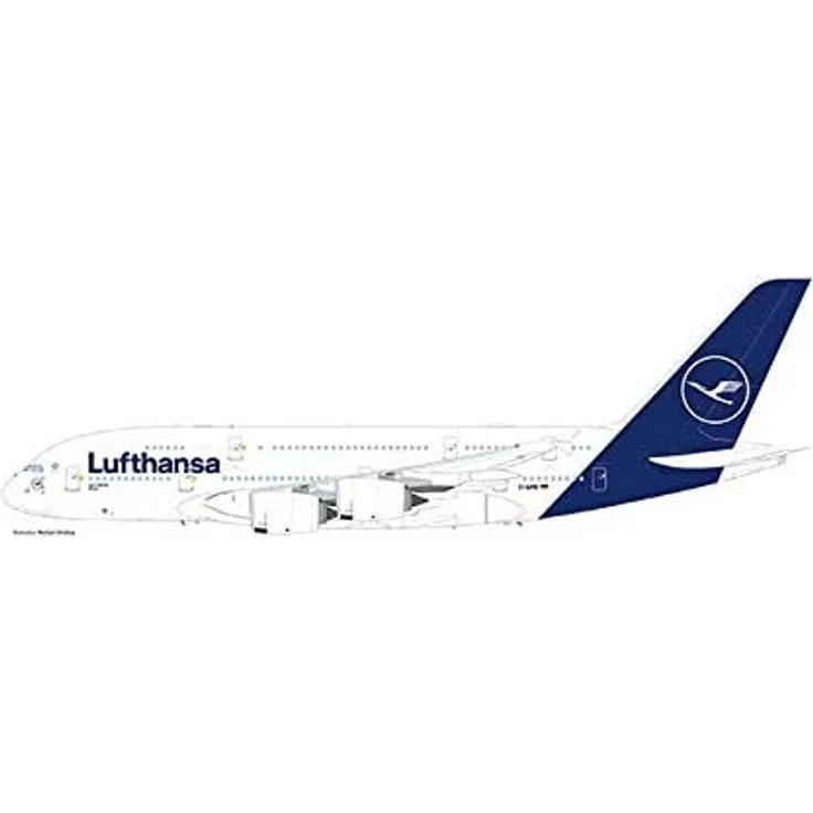 herpa 612319 – Airbus A380, Lufthansa Doppeldecker, Wings, Modell Flugzeug mit Standfuß, Modellbau, Miniaturmodelle, Sammlerstück, Kunststoff, Snap Fit - Maßstab 1:250