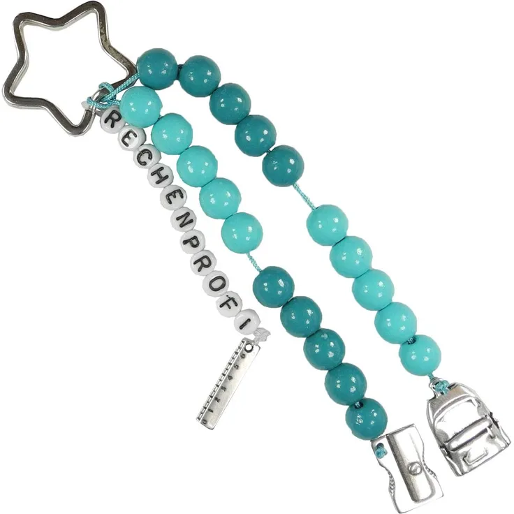Pracht Creatives Hobby 5935-12181 Rechenkette zum Selbstgestalten, mit Schlüsselanhänger, Rechenprofi türkis-ton, Bastelset mit 20 Rechenperlen, als Geschenk zur Einschulung, für die Zuckertüte