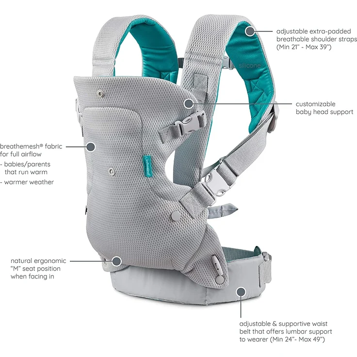 Infantino Flip Light & Airy 4-in-1 Babytrage – Ergonomische Babytrage mit 4 Tragepositionen – Für Säuglinge und Kleinkinder von 3,6-14,5 kg – Bild 5
