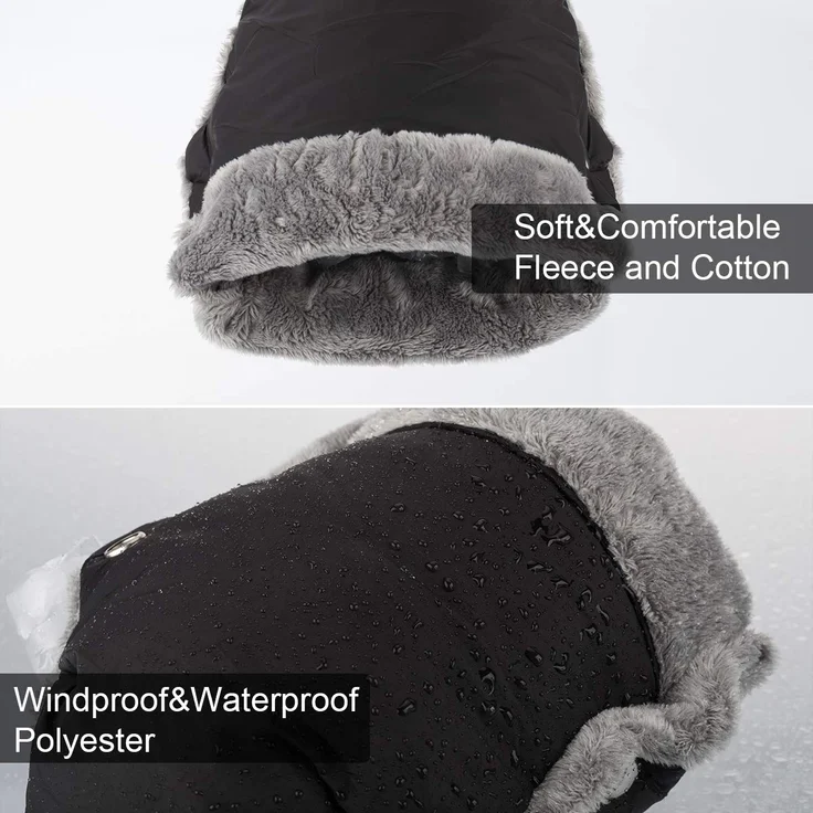 Handwärmer Kinderwagen Handschuhe Handmuff mit warme Fleece und Baumwolle Innenseite Wasserdicht und Winddicht Stroller Handmuff Universalgröße für Kinderwagen, Buggy (1-Muttermilchmuschel, Schwarz) – Bild 3