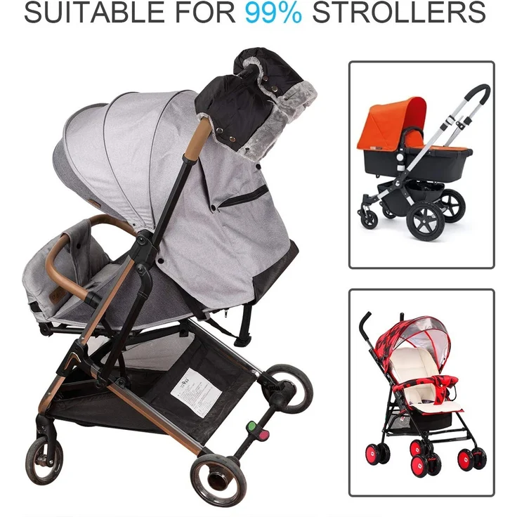 Handwärmer Kinderwagen Handschuhe Handmuff mit warme Fleece und Baumwolle Innenseite Wasserdicht und Winddicht Stroller Handmuff Universalgröße für Kinderwagen, Buggy (1-Muttermilchmuschel, Schwarz) – Bild 4