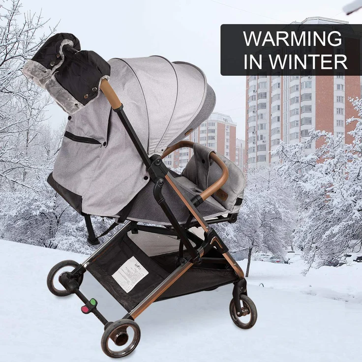 Handwärmer Kinderwagen Handschuhe Handmuff mit warme Fleece und Baumwolle Innenseite Wasserdicht und Winddicht Stroller Handmuff Universalgröße für Kinderwagen, Buggy (1-Muttermilchmuschel, Schwarz) – Bild 2