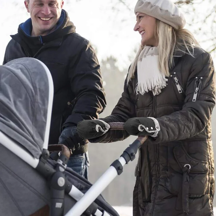 Handwärmer Kinderwagen Handschuhe Handmuff mit warme Fleece und Baumwolle Innenseite Wasserdicht und Winddicht Stroller Handmuff Universalgröße für Kinderwagen, Buggy (1-Muttermilchmuschel, Schwarz) – Bild 6