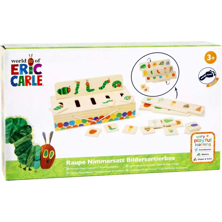 small foot 11342 Raupe Nimmersatt Bildersortierbox, aus Holz, Koordinationsspiel in Transportbox für unterwegs – Bild 9