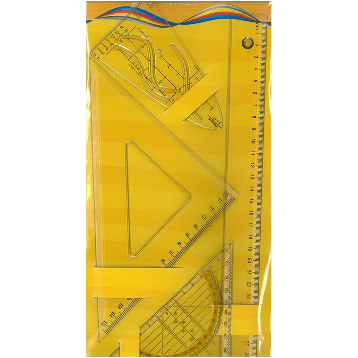 Idena 602059 - Zeichengarnitur 4-tlg. Geodreieck Winkelmesser Lineal Parabel Neu