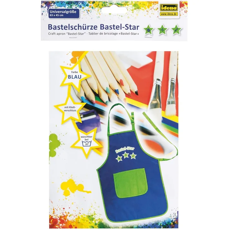 Idena 611055 - Bastelschürze für Kinder mit Klettverschluss, perfekt zum Malen, Basteln, Kochen und Matschen, blau