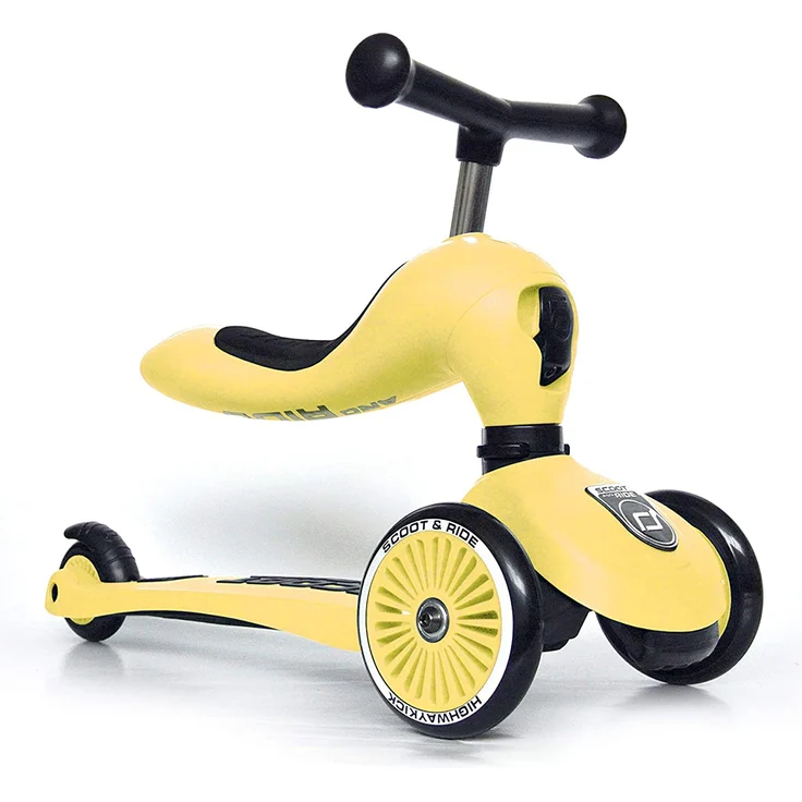 Scoot & Ride 'Highwaykick 1' Kickboard, ab 12 Monaten, 3-fach höhenverstellbar bis 64 cm, 2in1 mit Sitz, max. belastbar bis 50 kg, lemon – Bild 1
