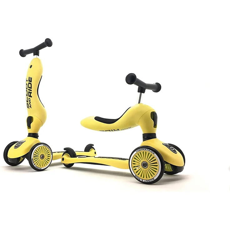 Scoot & Ride 'Highwaykick 1' Kickboard, ab 12 Monaten, 3-fach höhenverstellbar bis 64 cm, 2in1 mit Sitz, max. belastbar bis 50 kg, lemon – Bild 3