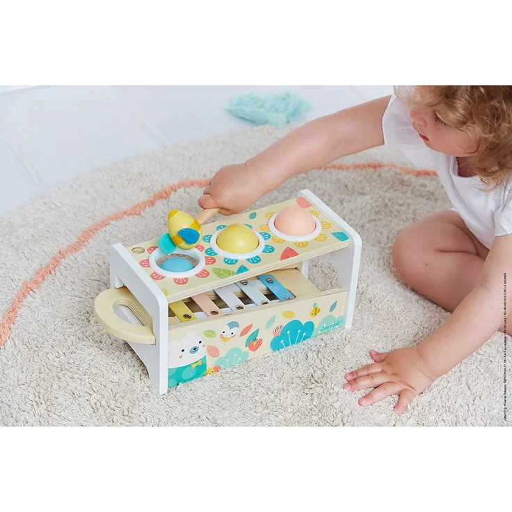 Janod Tap Tap Xylo Pure Schlagspiel aus Holz - 2-in-1 Klopfbank Baby Musikinstrument, Motorikspielzeug und Lernspielzeug - mit 3 Bällen, Hammer + Xylophon - ab 1 Jahr, J05155 – Bild 8