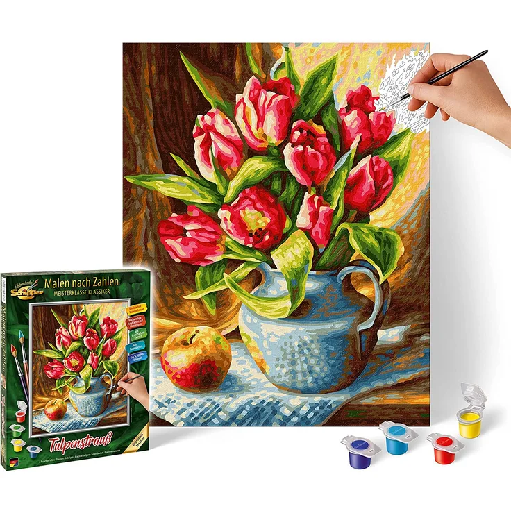 Schipper 609240796 Malen nach Zahlen, Tulpenstrauß - Bilder malen für Erwachsene, inklusive Pinsel und Acrylfarben, 24 x 30 cm