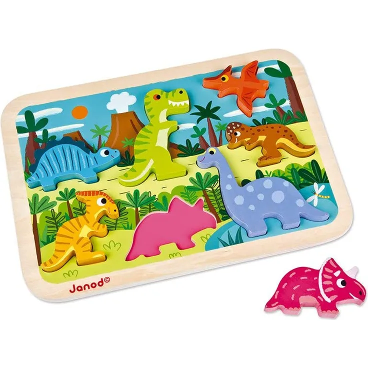 Janod J07054 Chunky Holzfiguren-Puzzle 7 Teile, Dinosaurier