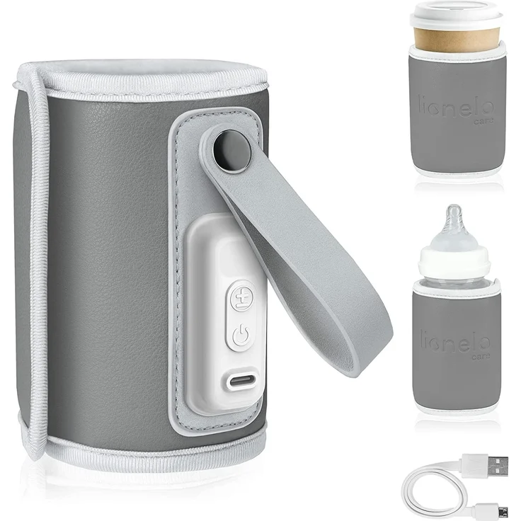 LIONELO Thermup Go Tragbarer Flaschenwärmer zur Temperaturerhaltung, USB-Ladefunktion, Erwärmung von Milch und Babynahrung, BPA FREE (GREY) – Bild 1