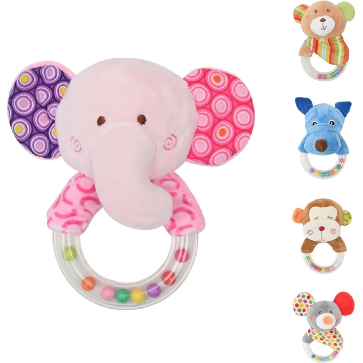 Lorelli Baby Rassel Plüschtier 13 cm Rasselring Greifling Kuscheltier Faltenzone rosa