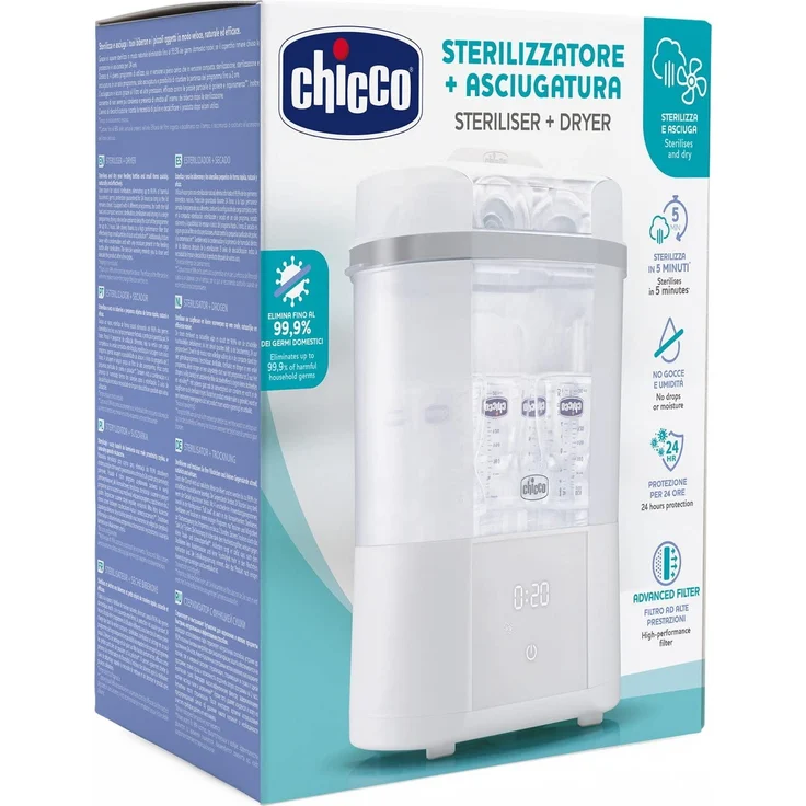 Chicco Modularer Sterilisator mit Trocknungsfunktion, Babyflaschen-Sterilisator, Einstellbarer Dampfsterilisator für Babyflaschen,für Mikrowelle, mit 2 Konfigurationen,Schnelle und Einfache Anwendung – Bild 8