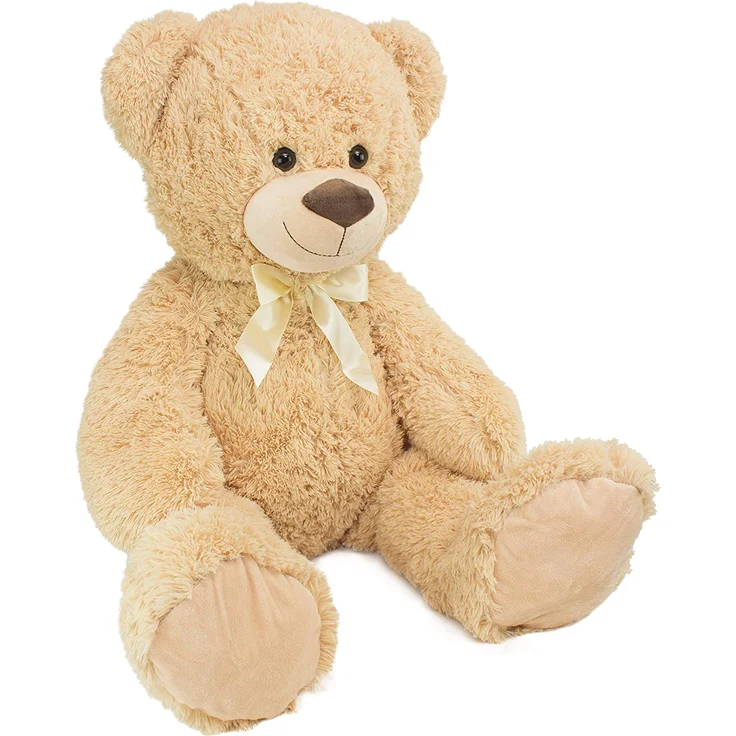 Teddybär mit Schleife 100 cm groß Stofftier Plüschtier Kuscheltier Hellbraun – Bild 1