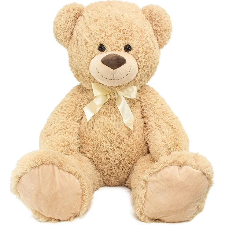Teddybär mit Schleife 100 cm groß Stofftier Plüschtier Kuscheltier Hellbraun – Bild 2