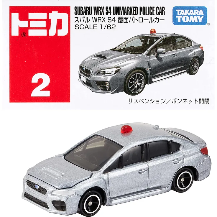 Tomica TO002 Subaru WRX S4 unmarked Police Car silber Maßstab 1:62 Modellauto