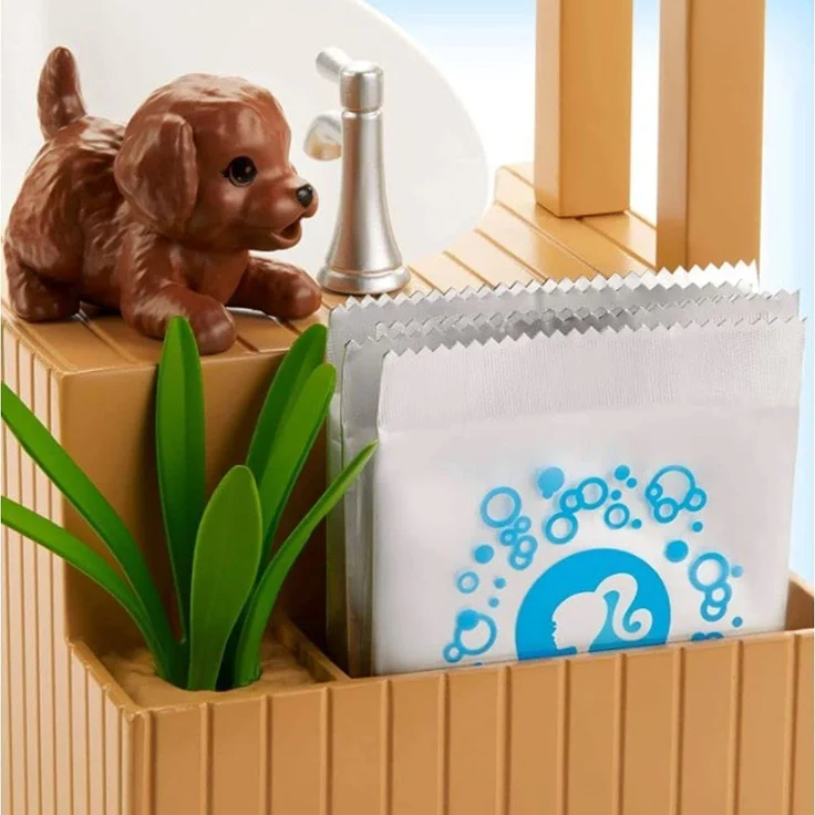 Barbie GJN32 - Wellness Sprudelbad Puppe (blond) und Spielset, mit Badewanne, Hündchen und weiteren Zuebhörteilen, Spielzeug ab 3 Jahren – Bild 6