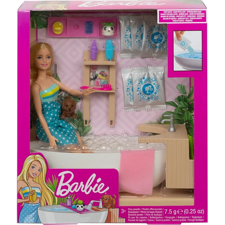 Barbie GJN32 - Wellness Sprudelbad Puppe (blond) und Spielset, mit Badewanne, Hündchen und weiteren Zuebhörteilen, Spielzeug ab 3 Jahren – Bild 12