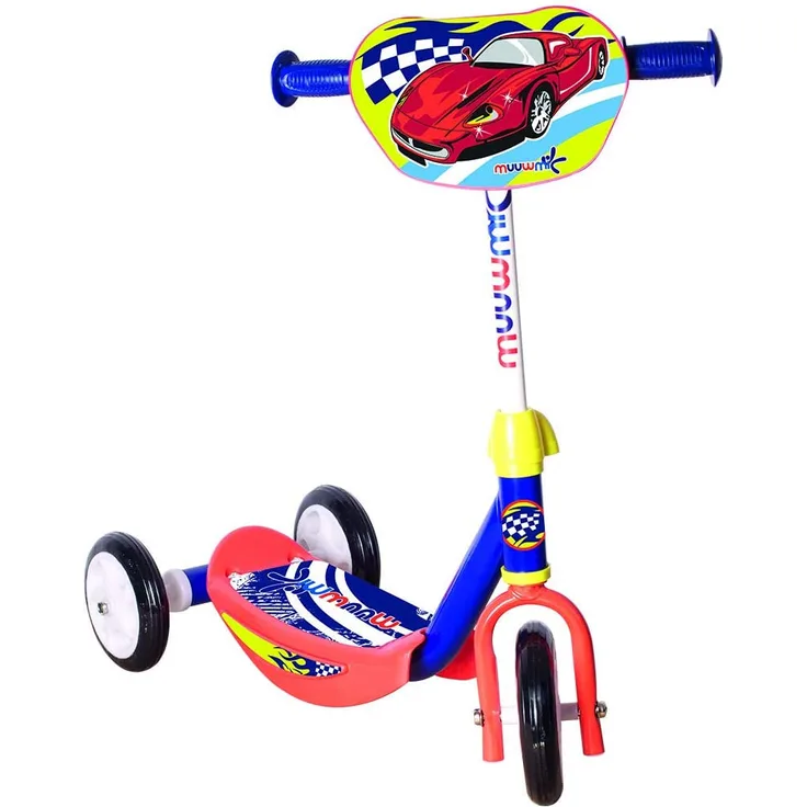Muuwmi 3-wiel kinderstep Racing Junior Fußbremse Orange/Blau