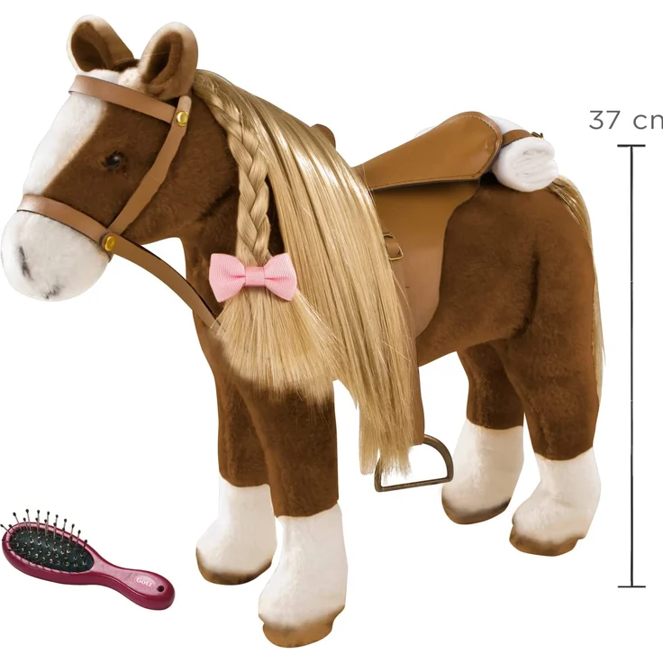 Götz 3402375 Brown Beauty Kämmpferd (Stockmaß 37 cm) - braunes Plüschpferd, Höhe ca. 52 cm für Stehpuppen - mit Sattel, Zaumzeug und Picknickdecke – Bild 4