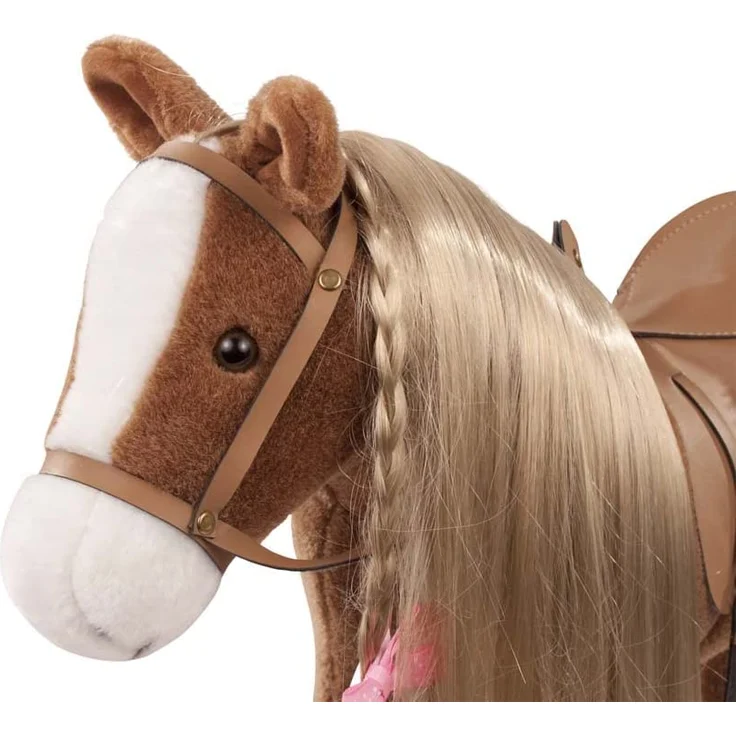 Götz 3402375 Brown Beauty Kämmpferd (Stockmaß 37 cm) - braunes Plüschpferd, Höhe ca. 52 cm für Stehpuppen - mit Sattel, Zaumzeug und Picknickdecke – Bild 3