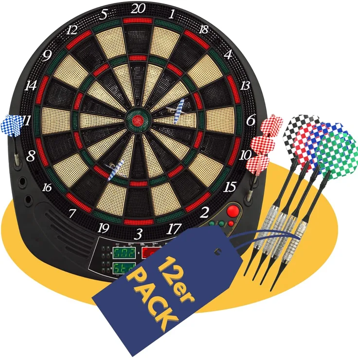 Best Sporting Dart Set Coventry Xtra mit 12 Dartpfeilen & Ersatzspitzen I Dartscheibe elektronisch im wertigen Set I elektronische Dartscheibe mit LED-Anzeigen I Dartautomat für 16 Spieler