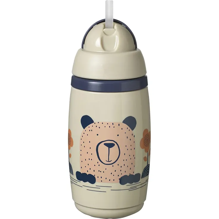 Tommee Tippee Superstar Isolierter Strohhalmbecher, 100% Auslauf- und Schüttelsichere INTELLIVALE-Technologie, Antibakterieller BACSHIELD-Technologie, 12 M. +, 266ml, 1 Stk, Grau