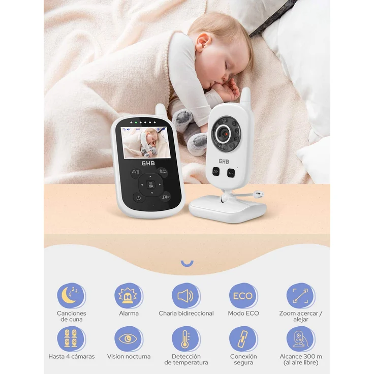 GHB Baby Monitor Babyphone mit LCD Bildschirm Schwarz – Bild 2
