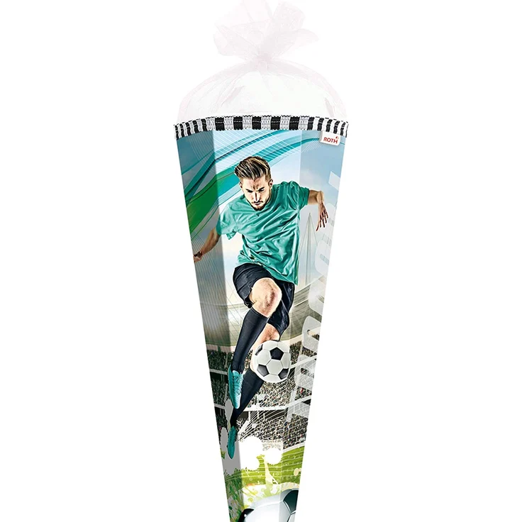 ROTH Schultüte groß Fußball-Star 85 cm - 6-eckig Rot(h)-Spitze Tüllverschluss - Zuckertüte – Bild 2
