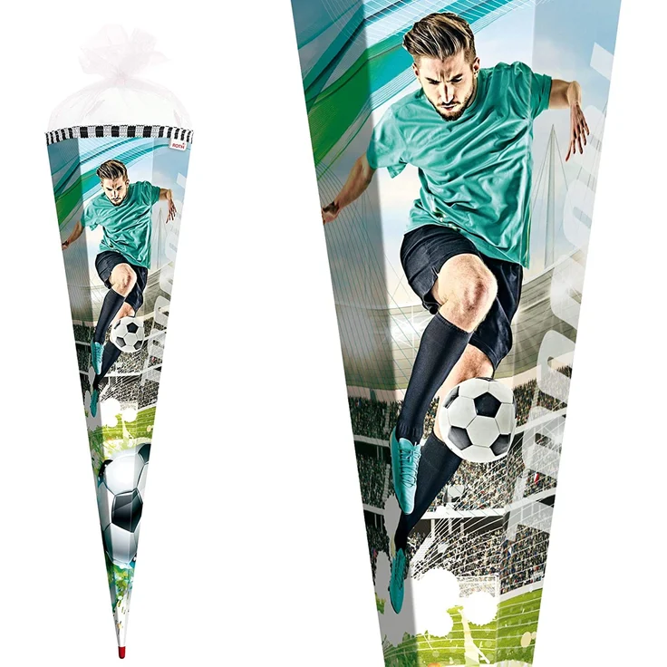ROTH Schultüte groß Fußball-Star 85 cm - 6-eckig Rot(h)-Spitze Tüllverschluss - Zuckertüte – Bild 4