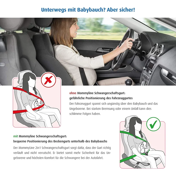 reer - Schwangerschaftsgurt fürs Auto, Schutz für das ungeborene Baby und die Schwangere, 2in1 Sicherheitsgurt für Hosen und Röcke – Bild 2