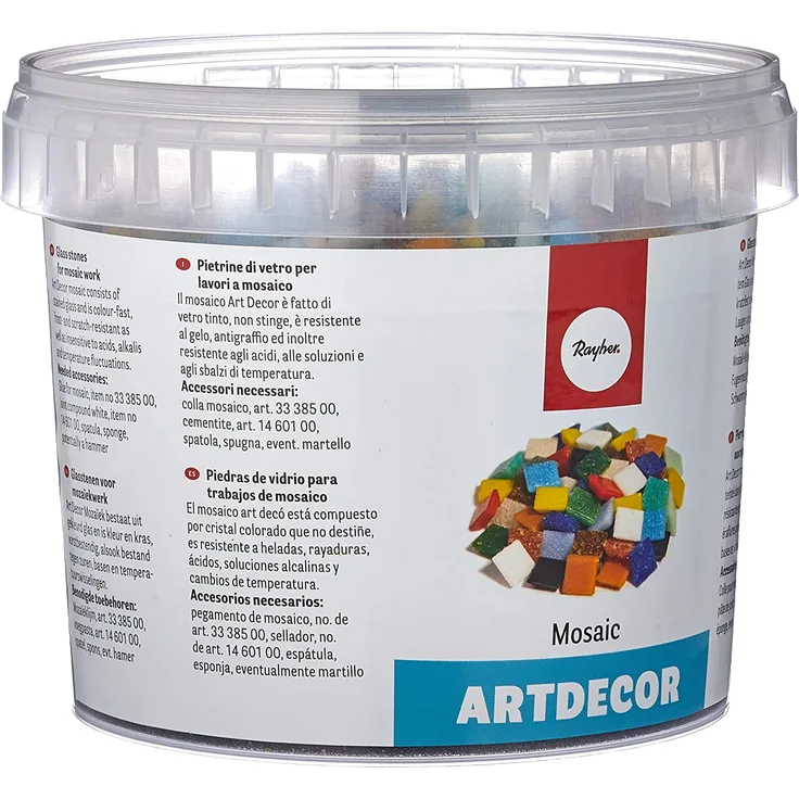 Rayher Glas Mosaiksteine, Bunt gemischt, Eimer 1kg (ca. 1300 Stück), 1 x 1 cm