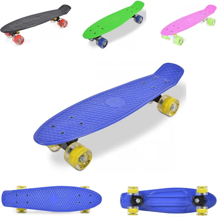 Byox Kinder Skateboard Spice LED 22 Zoll, Aluminium Achse, 80A 45mm, ABEC-7 dunkelblau