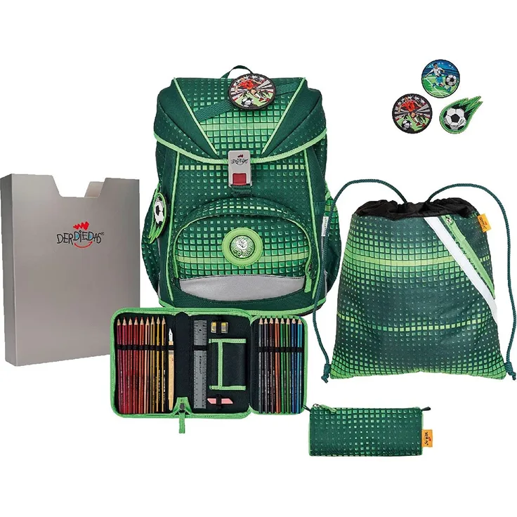 DerDieDas Schulrucksack-Set 5-teilig Sportbeutel ErgoFlex Soccer Green