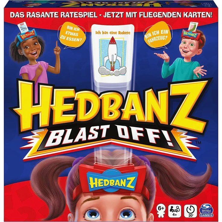 Spin Master Games - Hedbanz - Blast Off, Familien-Ratespiel mit fliegenden Karten - für 2 Teams bzw. 4 und mehr Spieler ab 6 Jahren (deutsche Version) – Bild 1
