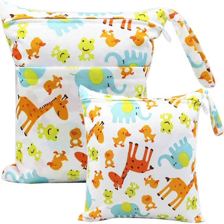 Bynsaer Wetbag Stoffwindeln, Nasstasche Stoffwindeln, 2 Stücke Baby Nasse und Trocken Wickeltasche, Wiederverwendbar, Waschbar Organizer Beutel (Farbe 03) – Bild 1