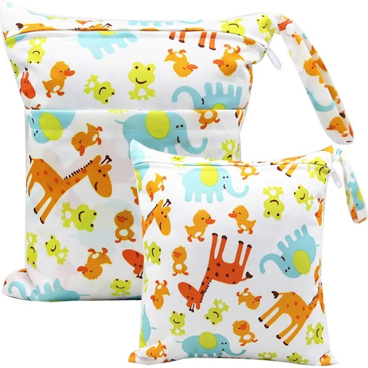 Bynsaer Wetbag Stoffwindeln, Nasstasche Stoffwindeln, 2 Stücke Baby Nasse und Trocken Wickeltasche, Wiederverwendbar, Waschbar Organizer Beutel (Farbe 03)