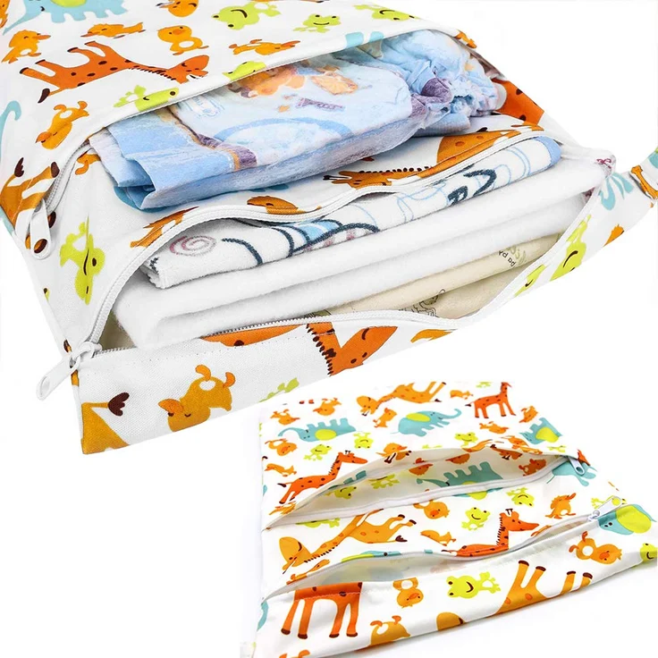 Bynsaer Wetbag Stoffwindeln, Nasstasche Stoffwindeln, 2 Stücke Baby Nasse und Trocken Wickeltasche, Wiederverwendbar, Waschbar Organizer Beutel (Farbe 03) – Bild 5