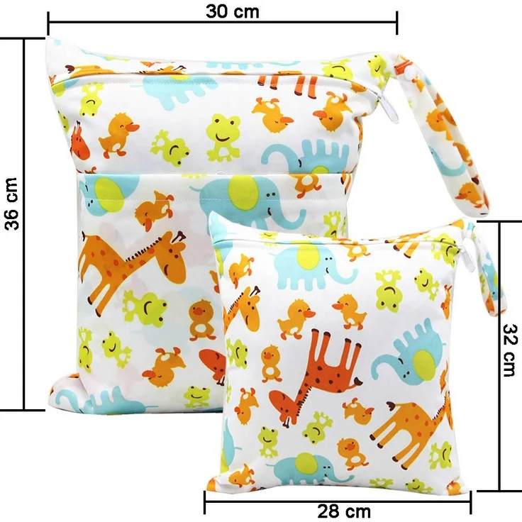 Bynsaer Wetbag Stoffwindeln, Nasstasche Stoffwindeln, 2 Stücke Baby Nasse und Trocken Wickeltasche, Wiederverwendbar, Waschbar Organizer Beutel (Farbe 03) – Bild 4