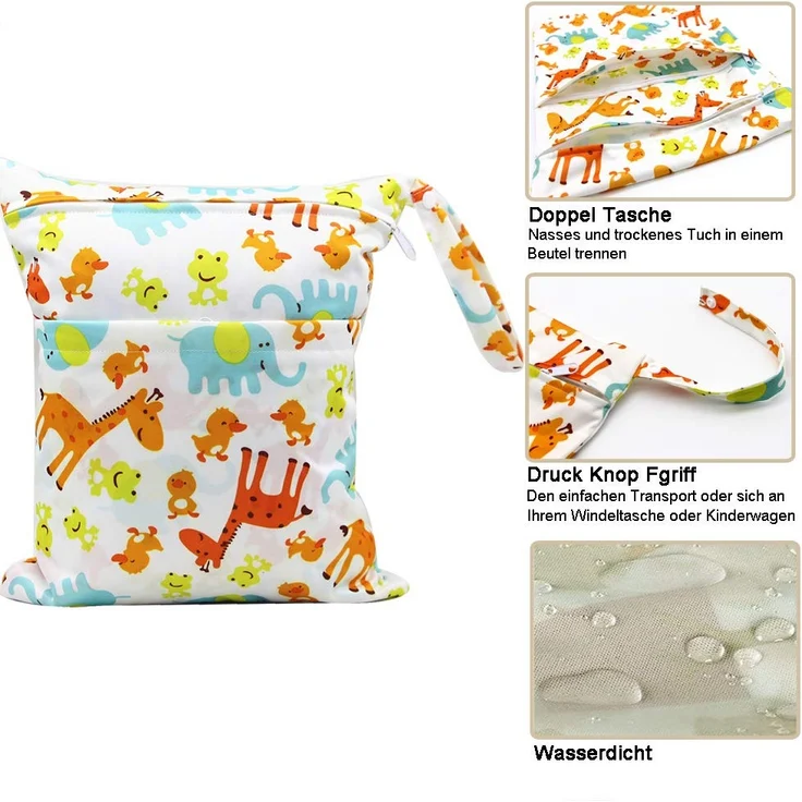 Bynsaer Wetbag Stoffwindeln, Nasstasche Stoffwindeln, 2 Stücke Baby Nasse und Trocken Wickeltasche, Wiederverwendbar, Waschbar Organizer Beutel (Farbe 03) – Bild 2
