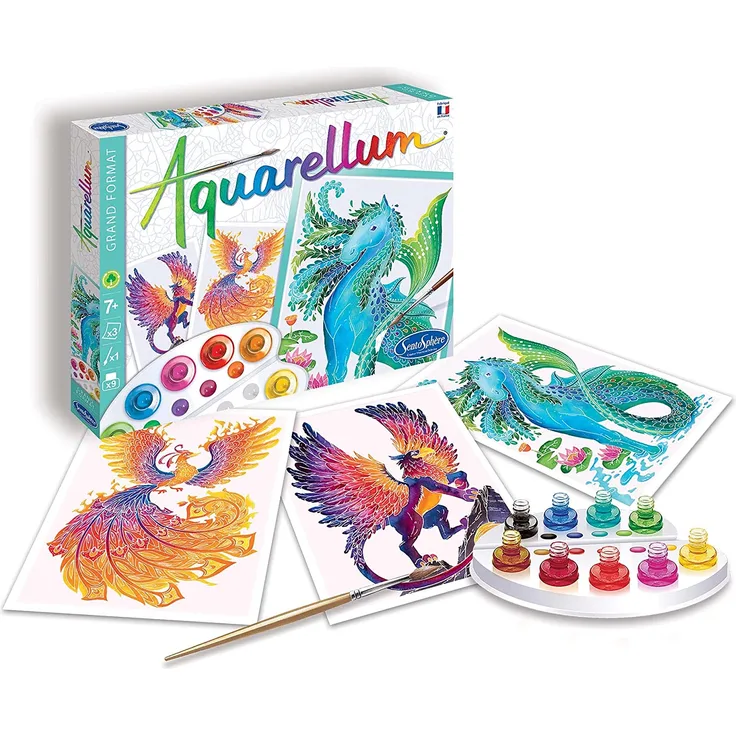 Sentosphere 06390 GM Aquarellum Malset für Kinder, Motiv Fabeltiere, große Malvorlagen, Bastelset, Kreativ-Set, DIY