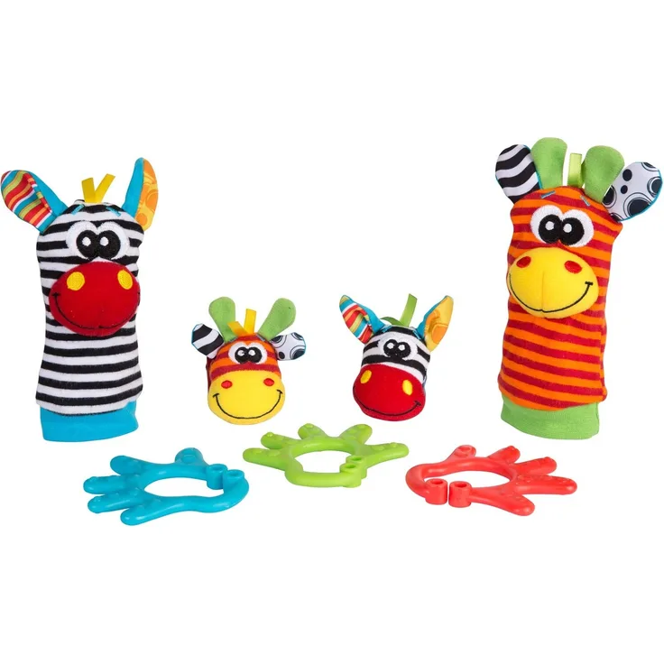 Playgro Geschenkset Dschungelfreunde, 7-teilig, Mit Hand- und Fußgelenksrasseln, Ab 0 Monaten, Mehrfarbig, 40190