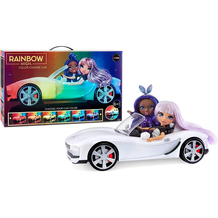 Rainbow High 574316EUC Colour Change Car-Cabrio mit 8-in-1-LED-Leuchten, beweglichen Rädern, Sicherheitsgurten und Lenkrad-buntes Fahrvergnügen-Geschenk und Sammelobjekt für Kinder ab 6 Jahren