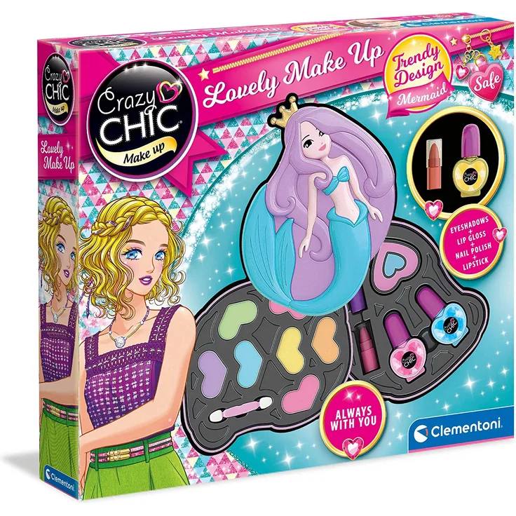 Clementoni 18642 Crazy Chic Lovely Meerjungfrau Make-up Set für Kinder ab 6 Jahren